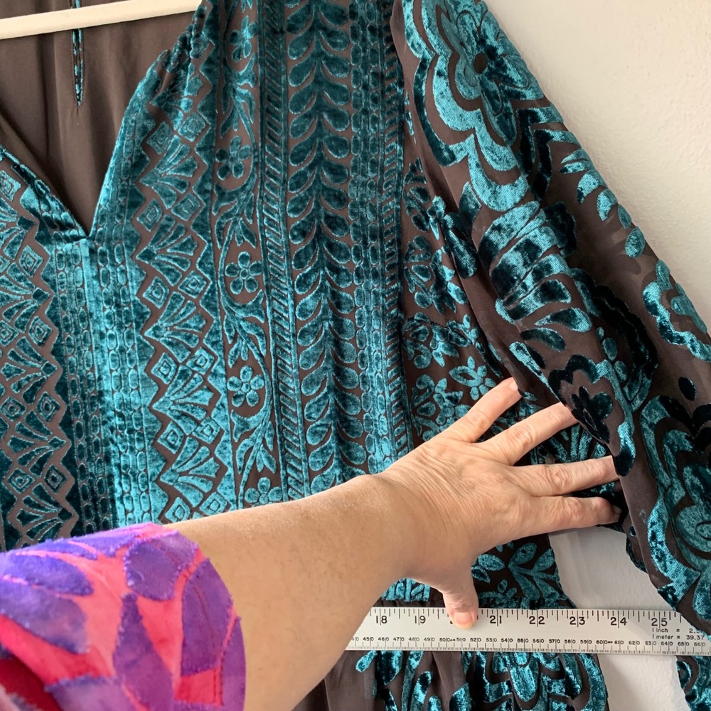 Soft Surroundings romantic green/chocolate velvet burnout maxi dress Size 2X - Picture 9 of 11